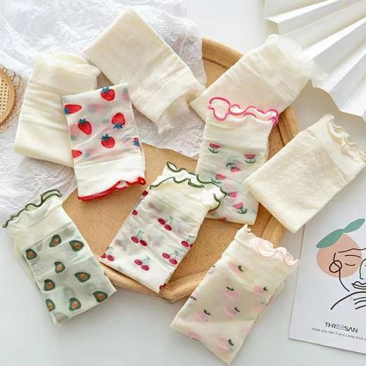 【夏季卡丝中筒袜，轻薄透气不闷热】水晶女袜草莓可爱卡丝，薄款隐形，中筒短公主风花边少女心袜子QQ 商品图5