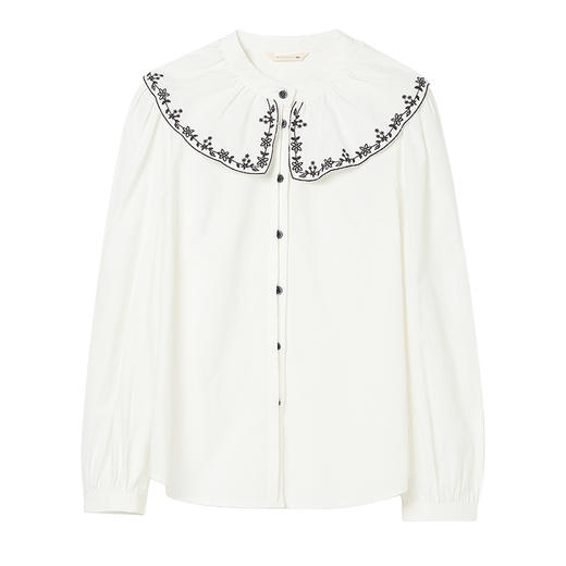 Famecoco范可儿花边娃娃领衬衫女士刺绣正肩甜美衬衣FAC1BH028 商品图6