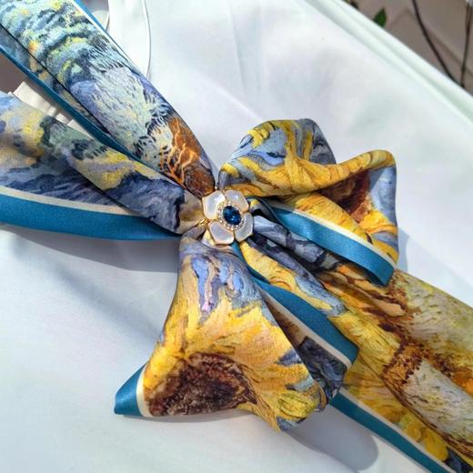 【甄珠贝·油画艺术风系列】送老外！向日葵长飘带和丝巾扣组合 商品图1