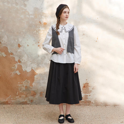 Famecoco范可儿花边娃娃领衬衫女士刺绣正肩甜美衬衣FAC1BH028 商品图5