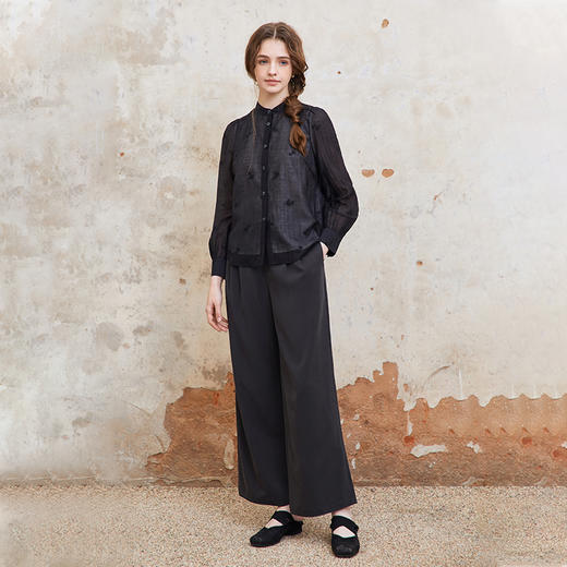 famecoco范可儿重工刺绣立领衬衫女长袖绣花气质衬衣FAC1BH013 商品图5