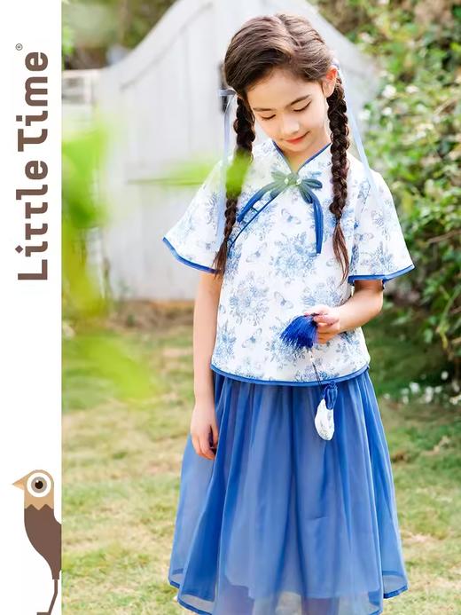 littletime女童新中式套装裙2024春夏新款中国风青花瓷旗袍两件套 商品图2