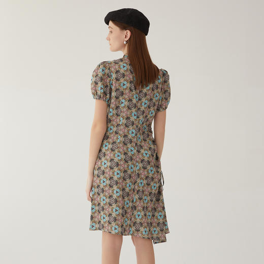 谜底新中式连衣裙2024夏款复古花色盘扣修身中长裙短袖246ML9002 商品图2