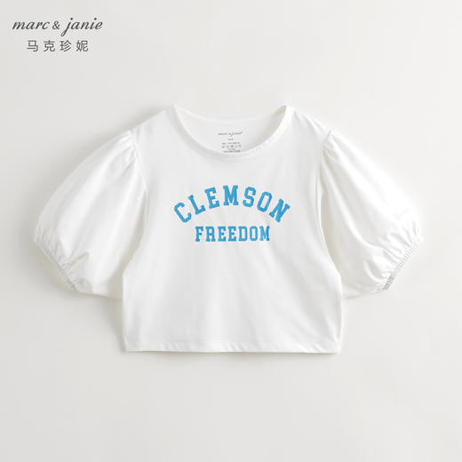 【棉感速干】马克珍妮女童泡泡袖字母短袖T恤儿童上衣夏装240780 商品图1