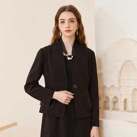 Famecoco无领修身收腰西装短款女士职业正装小西服FAC1AW006