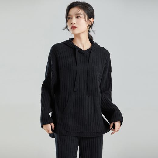 东黎 • 小山羊绒女士秋季抽条慵懒连帽套衫 2081 商品图3