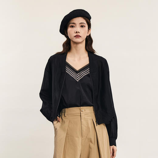 谜底短外套长袖女2024年夏新品设计感百搭下摆绣花薄款242MW0632 商品图0