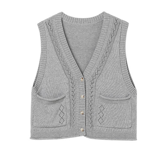 famecoco范可儿全棉针织马甲女士v领无袖保暖马夹FAC1CA013 商品图6