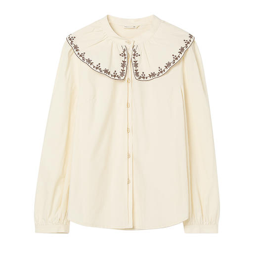 Famecoco范可儿花边娃娃领衬衫女士刺绣正肩甜美衬衣FAC1BH028 商品图7