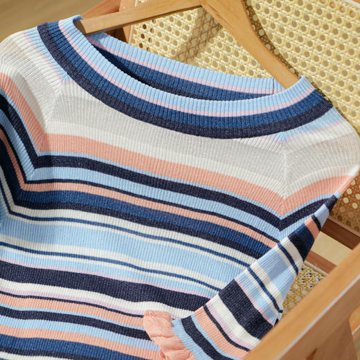 欧芮儿年新款七分袖一字领彩虹毛针织衫女套头修身上衣 商品图2