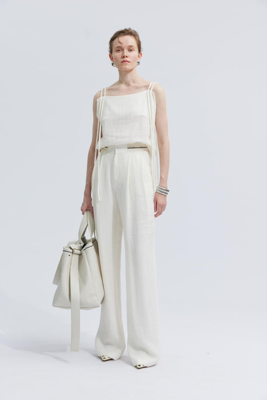 麻感腰头外露阔腿裤 商品图0