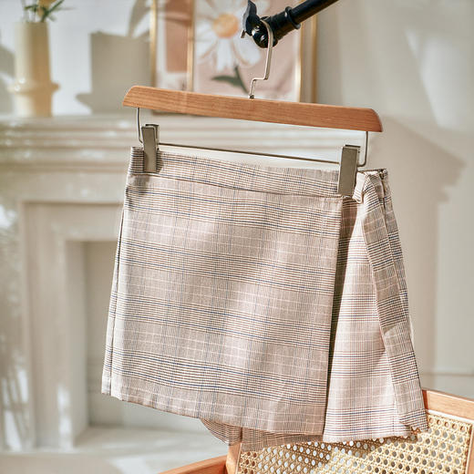 欧芮儿 款女装格子裙裤一体系带环扣高腰假两件短裤休闲裤 商品图0