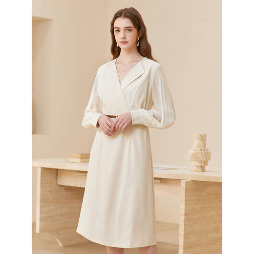 famecoco范可儿优雅v领收腰a字连衣裙中长款 附腰带FAC1FA036 商品图4