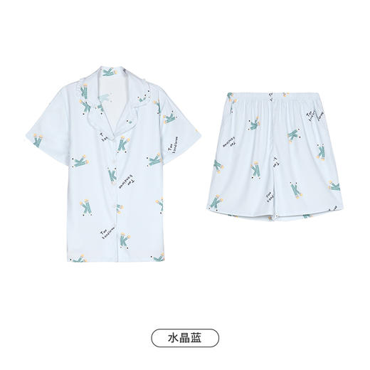 都市丽人生活家居春夏睡衣女哑光弹力色丁家居服薄款短袖短裤女士丝质套装LH41B7 商品图12