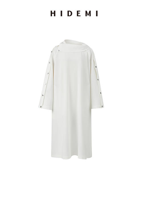 HIDEMI 极简设计感不对称撞钉扣多穿式白色垂顺感连衣裙 商品图6