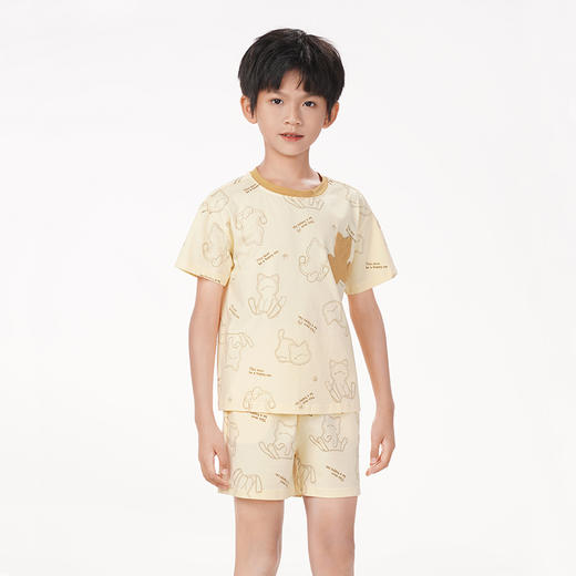 都市丽人亲情蜜语眯雅佳舒适外出春夏睡衣男女童凉感无尘棉家居服薄款短袖短裤童装无尘棉套装JH49A1 商品图1