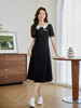 【五折购】熙世界学院风娃娃领短袖连衣裙女2025夏季新款减龄收腰赫本小黑裙 商品缩略图2