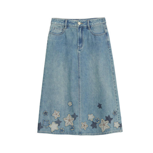 谜底牛仔半身裙2024年夏季新品复古绣花百搭高腰中长裙242MB0546 商品图4