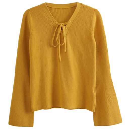 欧芮儿 新慵懒风喇叭袖泫雅网红绑带套头毛针织衫上衣女 商品图4