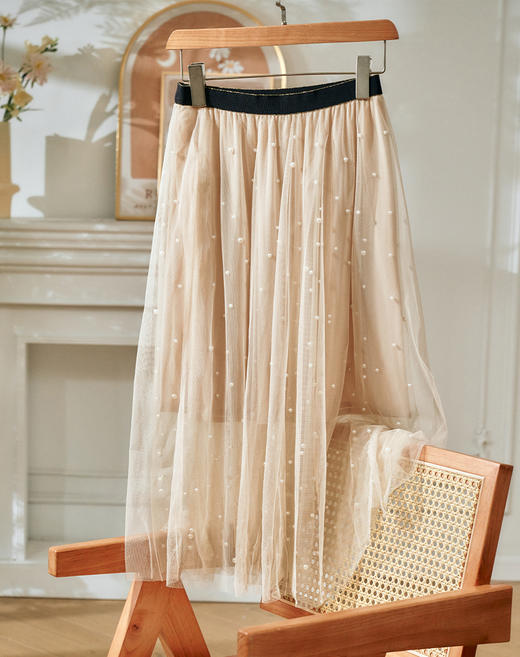 欧芮儿 新款网纱半身裙女 ins超火中长松紧腰百褶裙仙女裙 商品图2