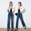 OLrain欧芮儿法式蓝色牛仔裤女早春2023年新款高腰直筒阔腿长裤 商品缩略图0