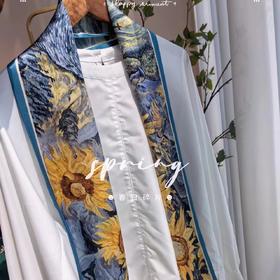 【甄珠贝·油画艺术风系列】送老外！向日葵长飘带和丝巾扣组合