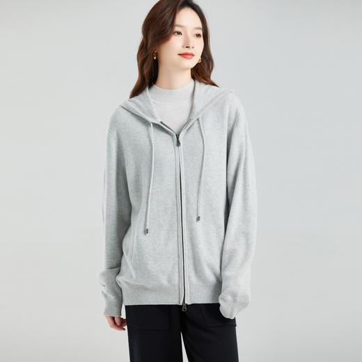 东黎 • 小山羊绒 中性风秋冬季连帽纯色宽松针织保暖连帽衫 NX-PCA2S18IM-06 商品图1