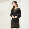 QE82A斯尔丽24新款春季轻奢风V领重工烫钻袖子压褶收腰显瘦气质连衣裙 商品缩略图0