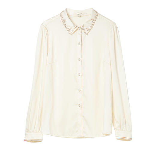 Famecoco范可儿天丝缎感刺绣衬衫女长袖垂感气质衬衣FAC1BH015 商品图6