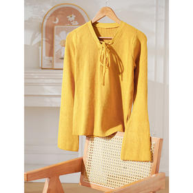 欧芮儿 新慵懒风喇叭袖泫雅网红绑带套头毛针织衫上衣女