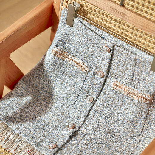 欧芮儿年春新款高腰显瘦小香风半身裙女气质百搭流苏短裙 商品图1