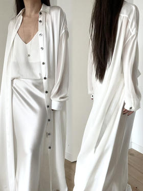 TU｜C04SS24-BL02 长款拼接衬衫 [ 黑涤纶 / 白真丝 ]