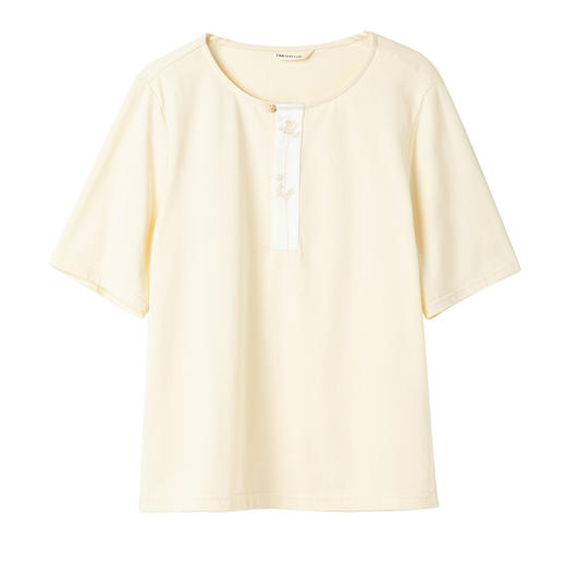 Famecoco范可儿花朵刺绣短袖t恤女圆领正肩宽松上衣 商品图5