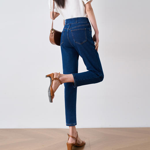 OLrain欧芮儿法式深色牛仔裤女夏季2023年新款高腰弹力直筒九分裤 商品图3
