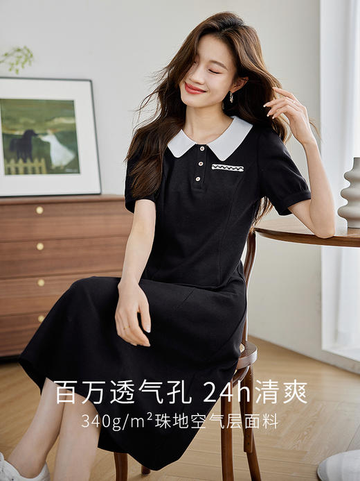 【五折购】熙世界学院风娃娃领短袖连衣裙女2025夏季新款减龄收腰赫本小黑裙 商品图1