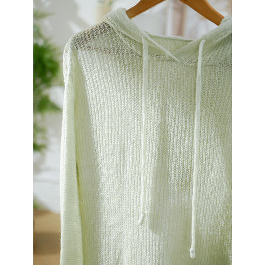 欧芮儿新长袖连帽毛衣女宽松外穿套头牛油果绿针织衫上衣 商品图1