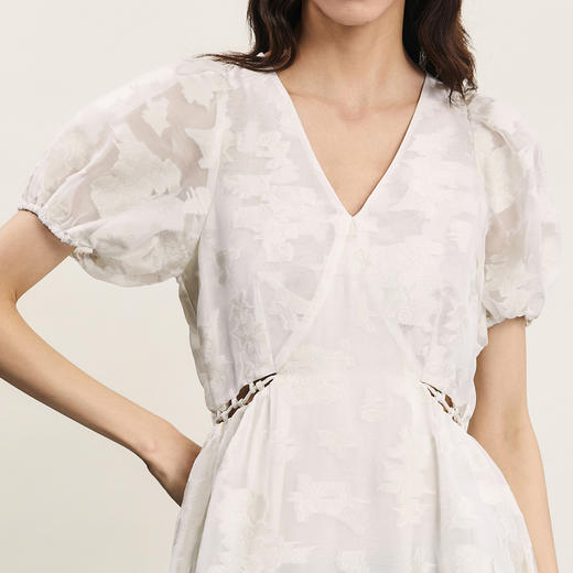 谜底提花长款连衣裙短袖2024年夏新品宫廷风V领收腰裙子242GL0524 商品图3