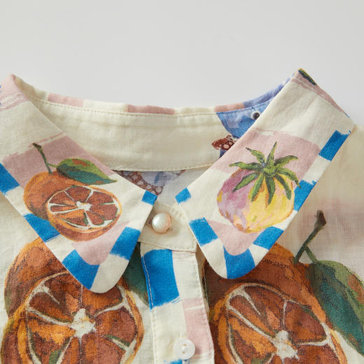 谜底花色衬衫七分袖女2024年夏款复古优雅苎麻透气衬衣242MC0537 商品图3