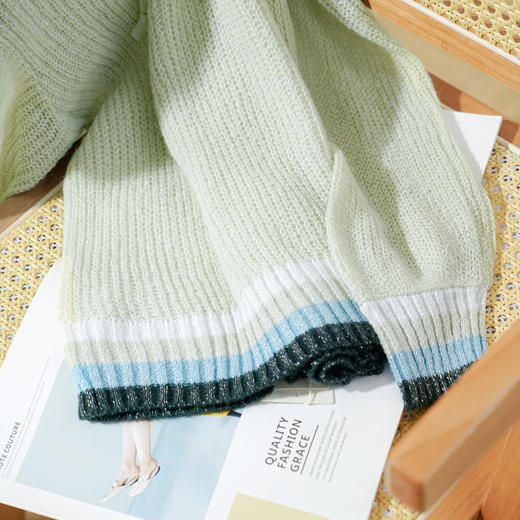 欧芮儿新长袖连帽毛衣女宽松外穿套头牛油果绿针织衫上衣 商品图3