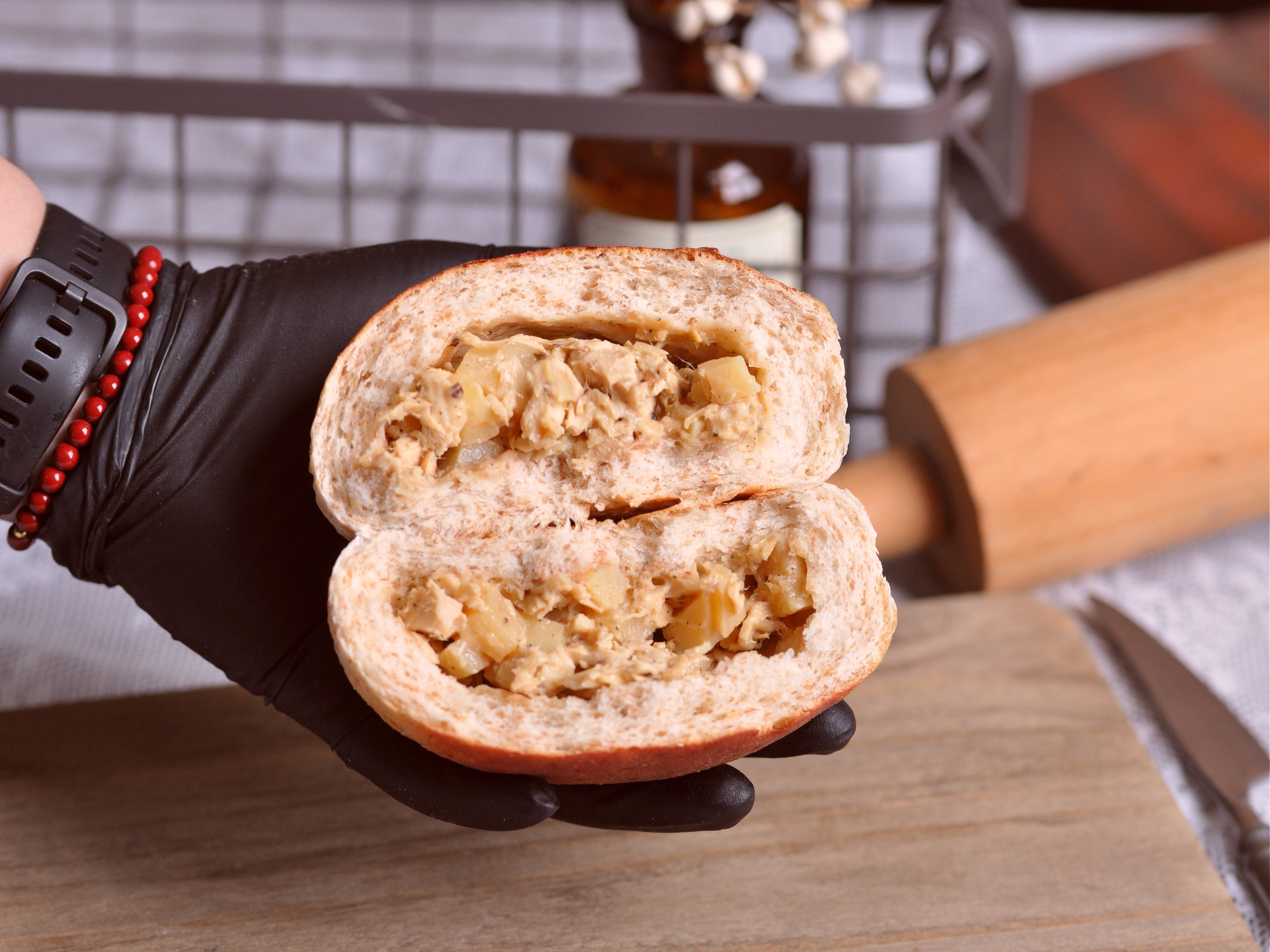 减脂欧包-无糖全麦麸皮黑胶土豆芝士鸡胸-每日现做减脂餐包017