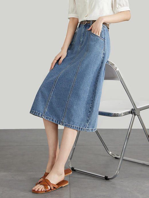 【五折购】熙世界牛仔半身裙秋夏薄款2025新款高腰显瘦遮胯中长款a字裙子 商品图3