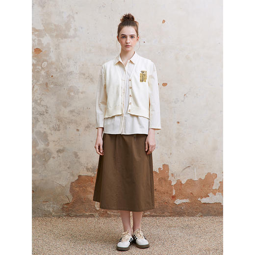 Famecoco范可儿印花刺绣宽松白衬衫女士落肩长袖衬衣FAC1BH010 商品图5