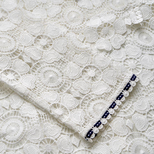 欧芮儿修身收腰优雅花边镂空白色蕾丝连衣裙女中长款 商品图3
