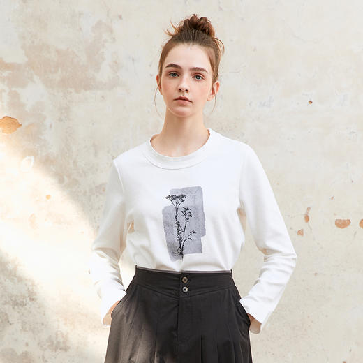 famecoco范可儿植物标本印花卫衣女长袖圆领宽松上衣FAC1BL002 商品图2