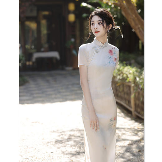 春夏新款时尚改良提花缎长款素雅旗袍GX179143 商品图2
