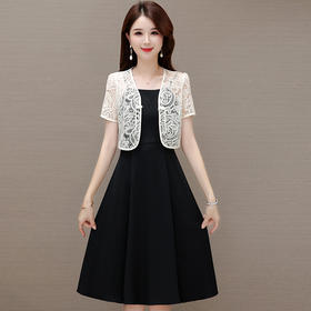 中长款内搭，短袖镂空短外披两件套裙QYM-XYKL-28106-L