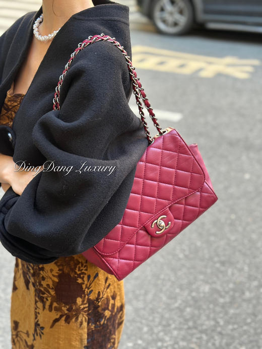 Chanel cf 衍生款 树莓紫 羊皮 翻盖 手提 链条包 商品图0