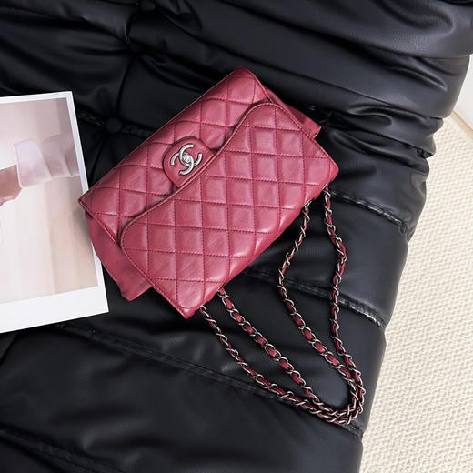 Chanel cf 衍生款 树莓紫 羊皮 翻盖 手提 链条包 商品图2