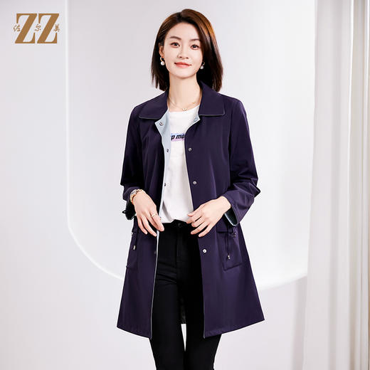 佐尔美春季新款 时尚简约双面穿松紧腰中长风衣外套女E33FZ17 商品图0