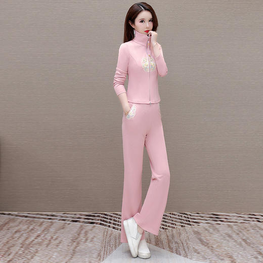 长袖修身开衫简约休闲阔腿裤，新中式国风运动两件套QYM-KSY-19616-L 商品图0